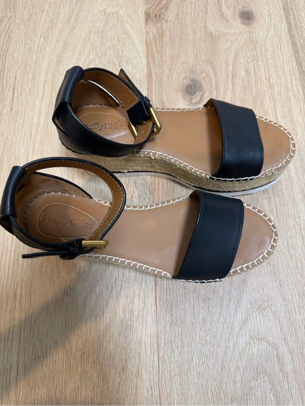 See by Chloé Black Leather Espadrille Platform Sandals EU 36 US 6 Flatform